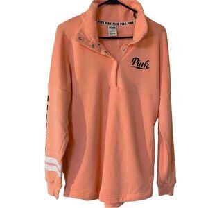 PINK by VS Peachy Pink 1/4 Button Down Pullover Sweater